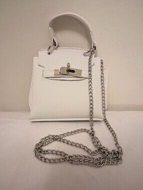 WHITE MINI TOP-HANDLE CROSSBODY BAG WITH SILVER CHAIN